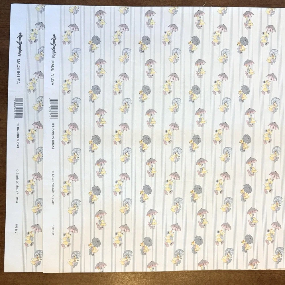 Minigraphics 2pcs Raining Ducks Louis Nichole 1988 Dollhouse Wallpaper Miniature